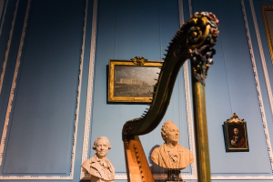 Un salon avec une harpe.